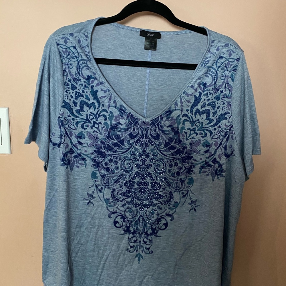LEEBE Women and Plus Size Short Sleeve Print Top